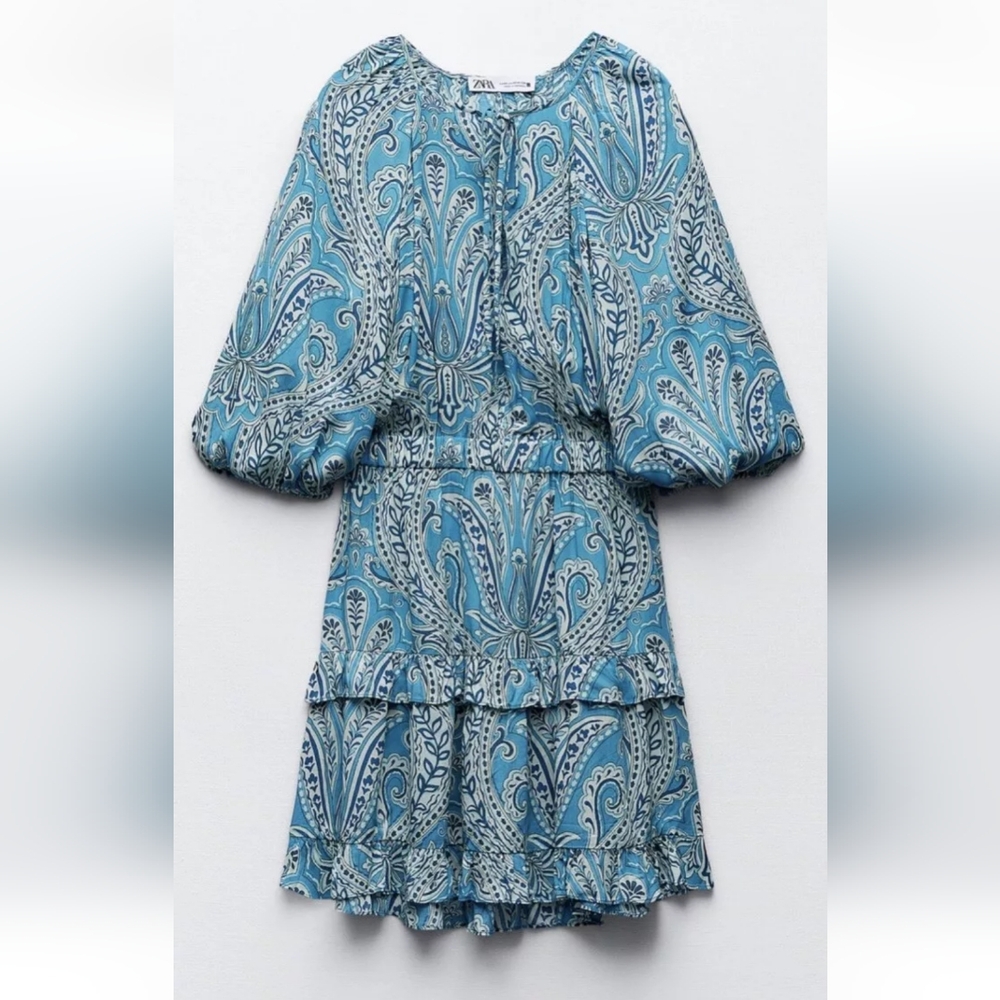 Zara Blue Paisley Dress Xs